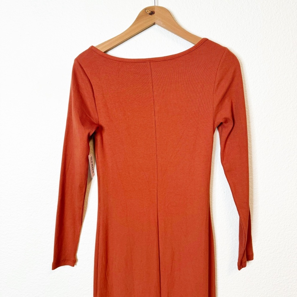 Old Navy Orange Ribbed Square Neck Long Sleeves Midi Dress Size Small NWT - Picture 5 of 7